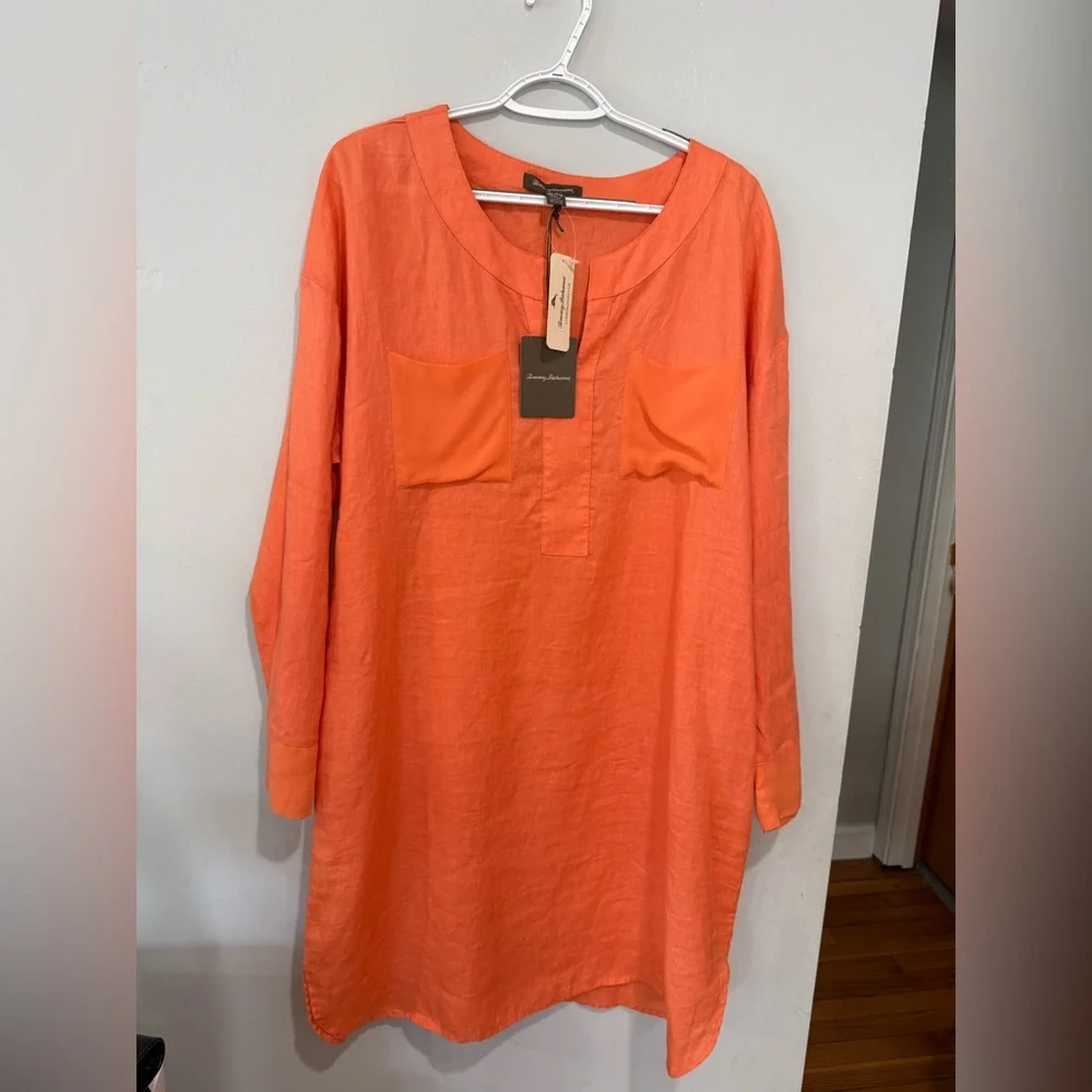 Tommy Bahama Coral Pocketed linen shirt dress size XL - Picture 2 of 11